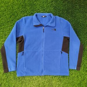 Vintage North-Face Fuzzy Fleece Zip Jacket Large 23x26 Blue Black Y2K